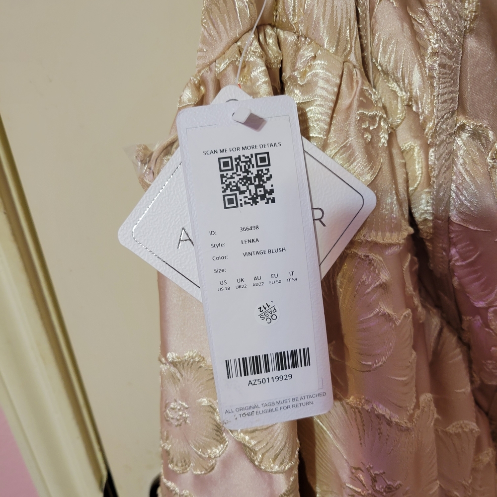 Azazie Strapless Floral Jacquard Midi Dress in Vintage Blush Champagne - Picture 7 of 8